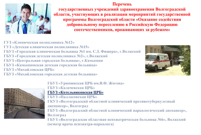 Перечень государственных учреждений здравоохранения Волгоградской области
